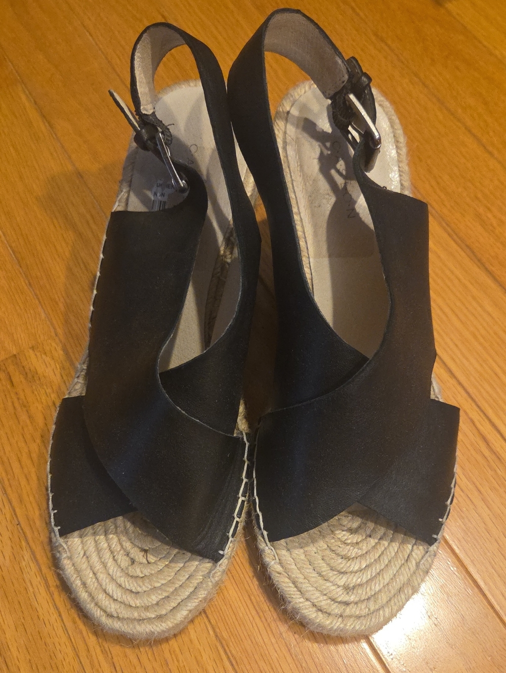 Caslon Nordstrom Suri Black  Leather Espadrille Wedge Sandals Womens Slingback 9